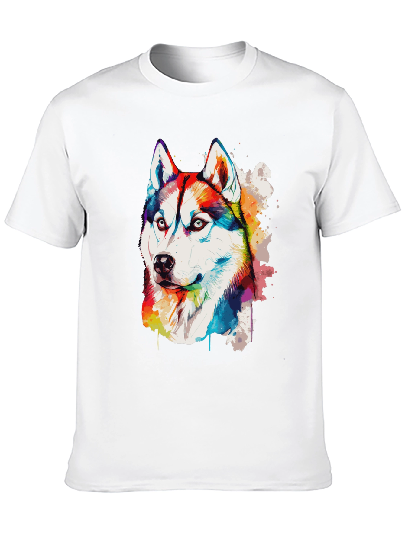 Rainbow Husky Dog Graphic Black T-Shirt