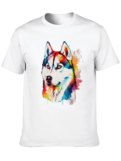 Rainbow Husky Dog Graphic Black T-Shirt