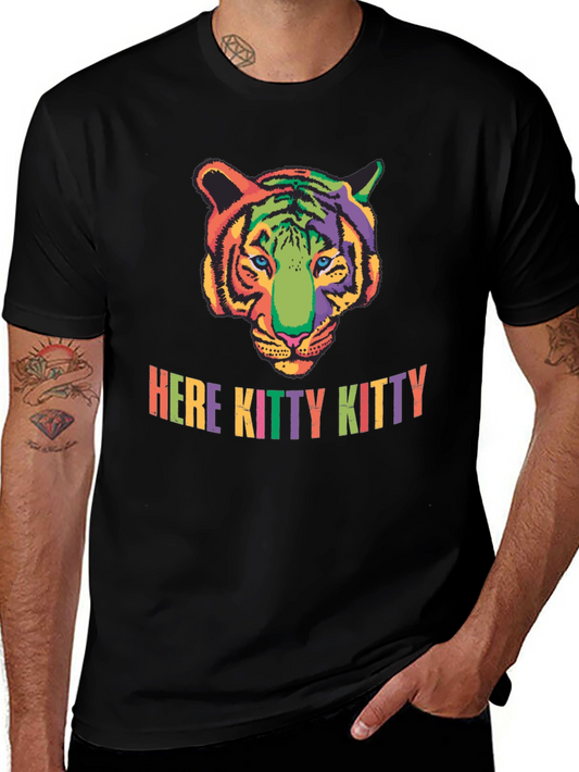 Colorful Tiger Graphic Tee - Here Kitty Kitty T-Shirt