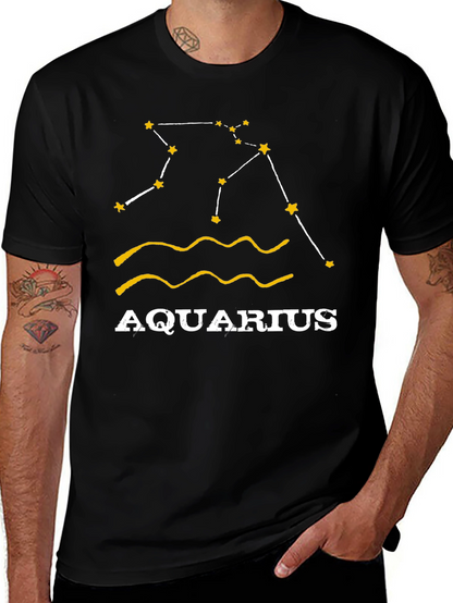 Aquarius Zodiac T-Shirt - Black Cotton Astrology Tee