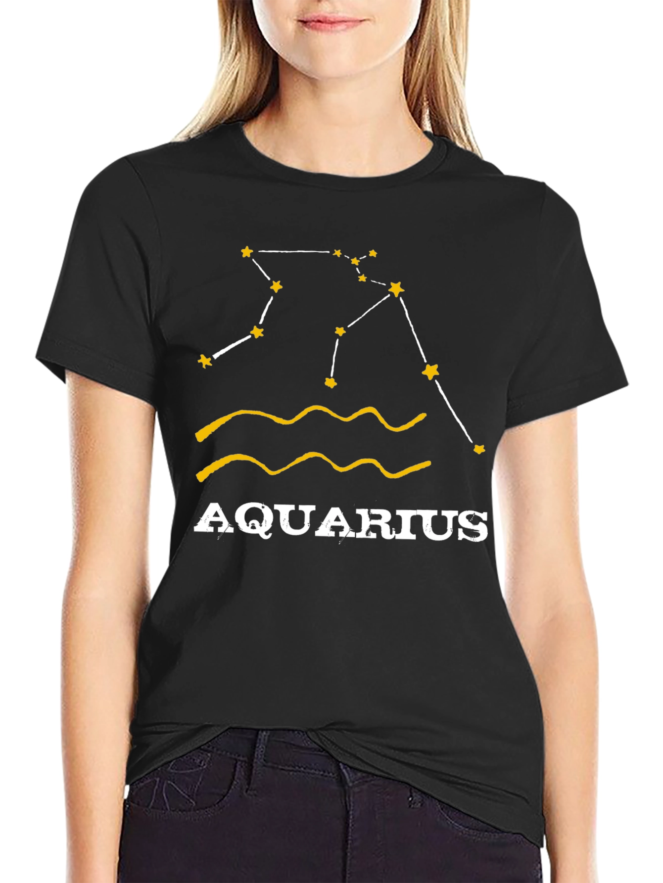 Aquarius Zodiac T-Shirt - Black Cotton Astrology Tee