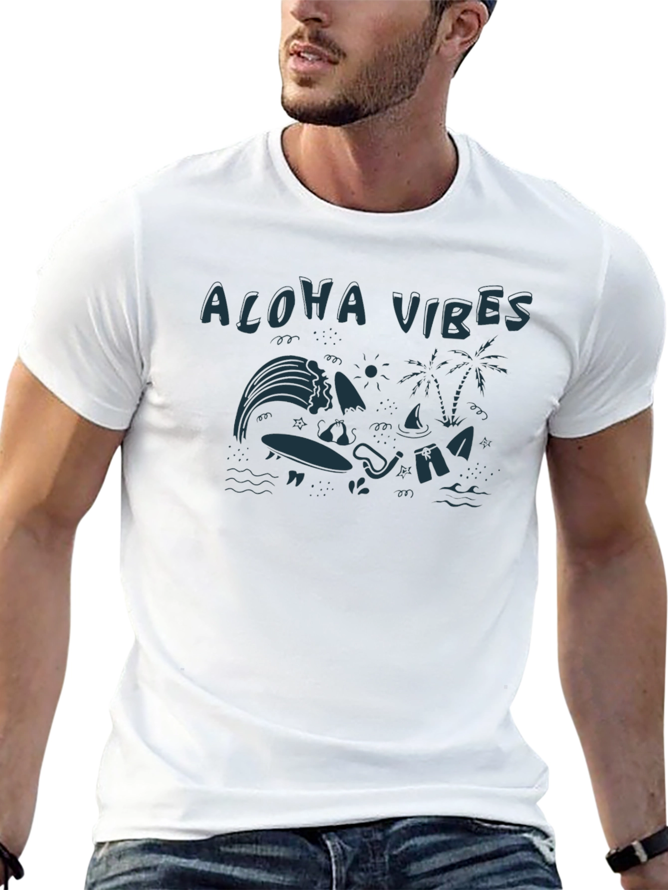 Aloha Vibes Graphic Tee - Black Cotton T-Shirt