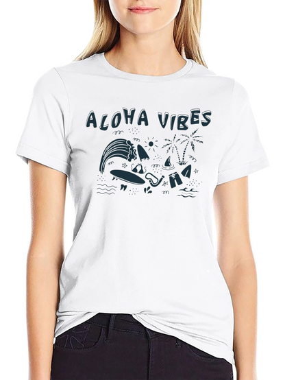 Aloha Vibes Graphic Tee - Black Cotton T-Shirt