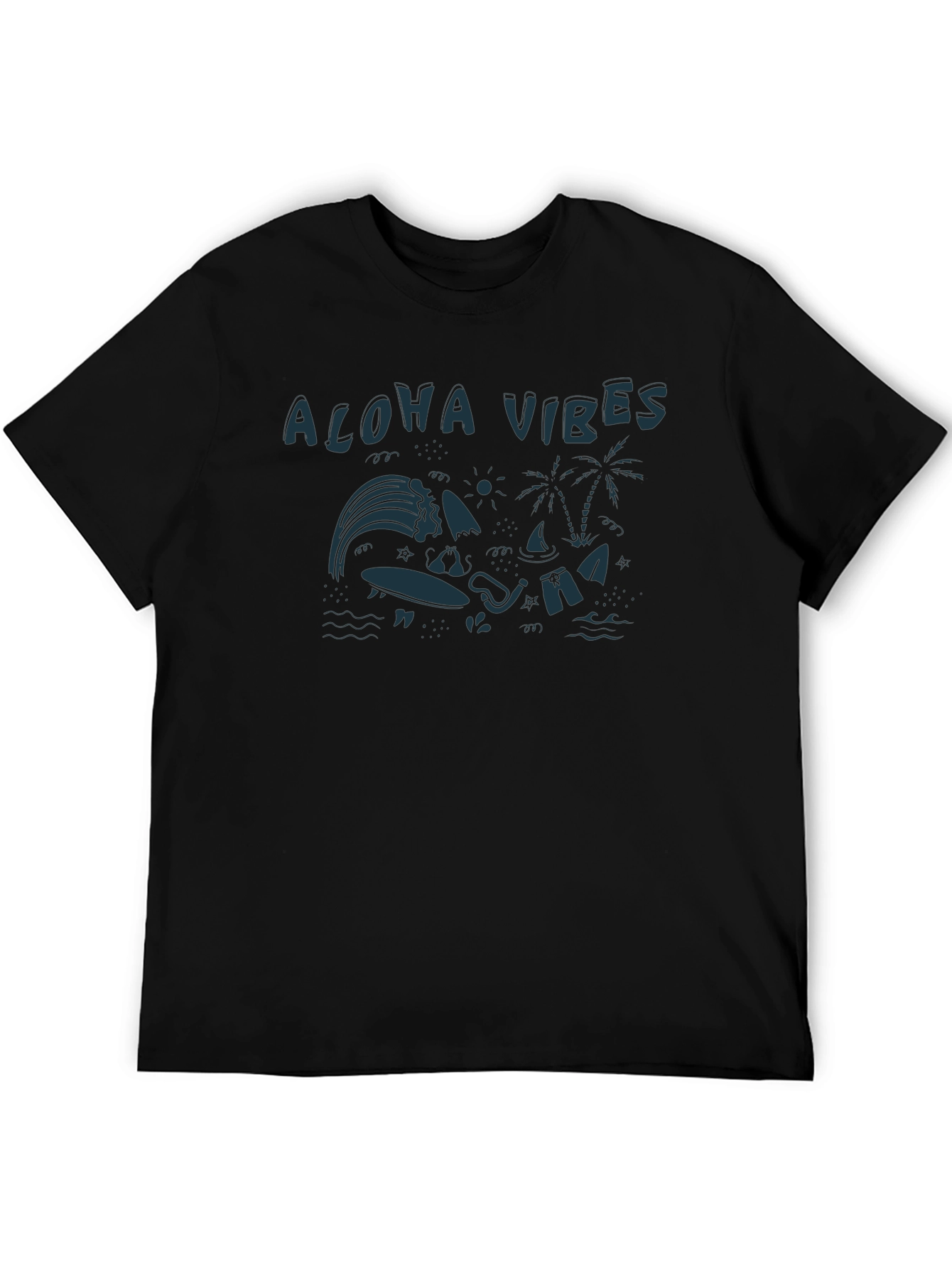 Aloha Vibes Graphic Tee - Black Cotton T-Shirt