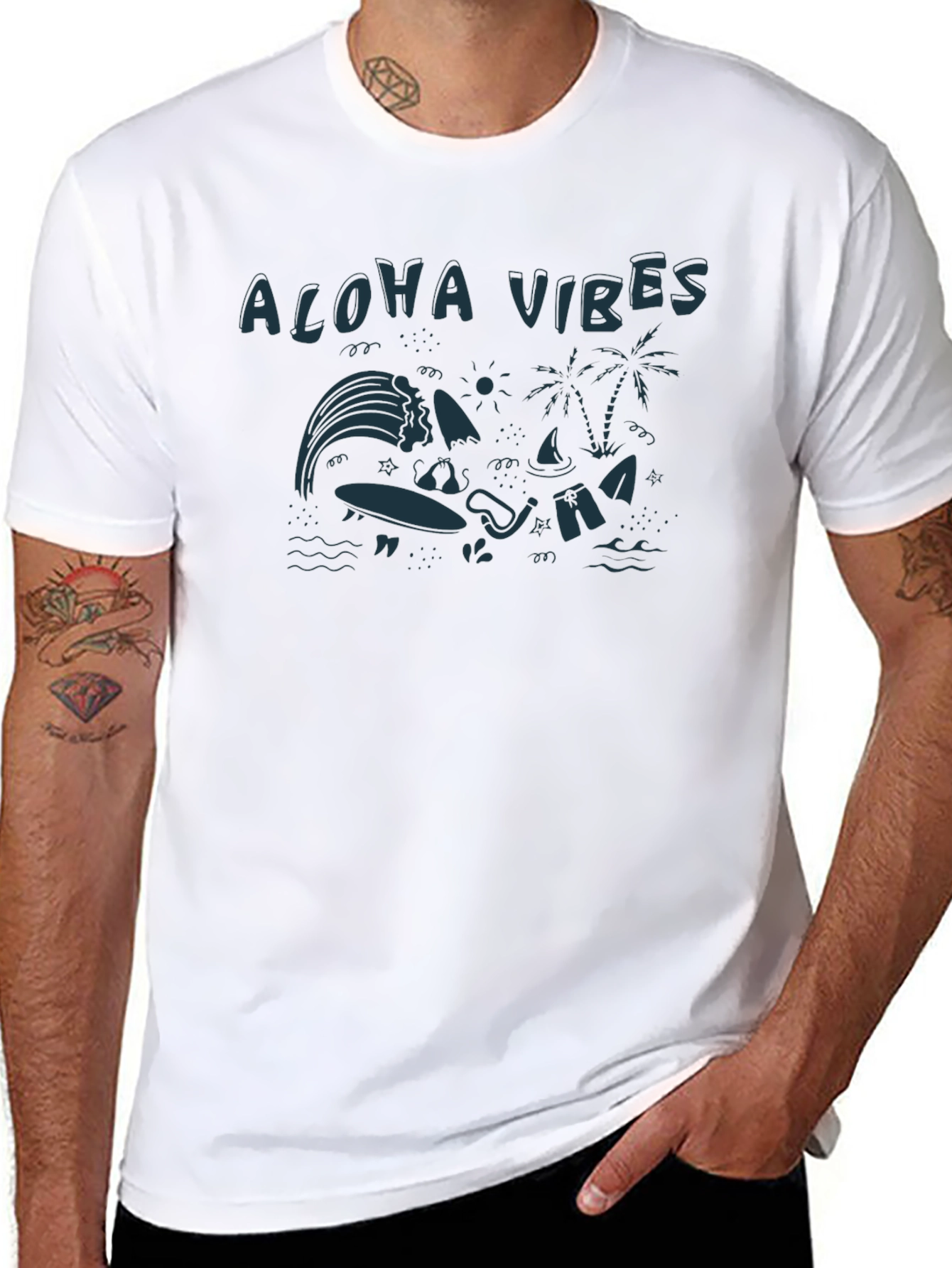 Aloha Vibes Graphic Tee - Black Cotton T-Shirt