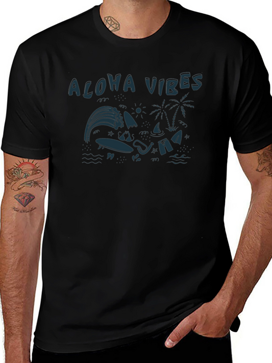 Aloha Vibes Graphic Tee - Black Cotton T-Shirt