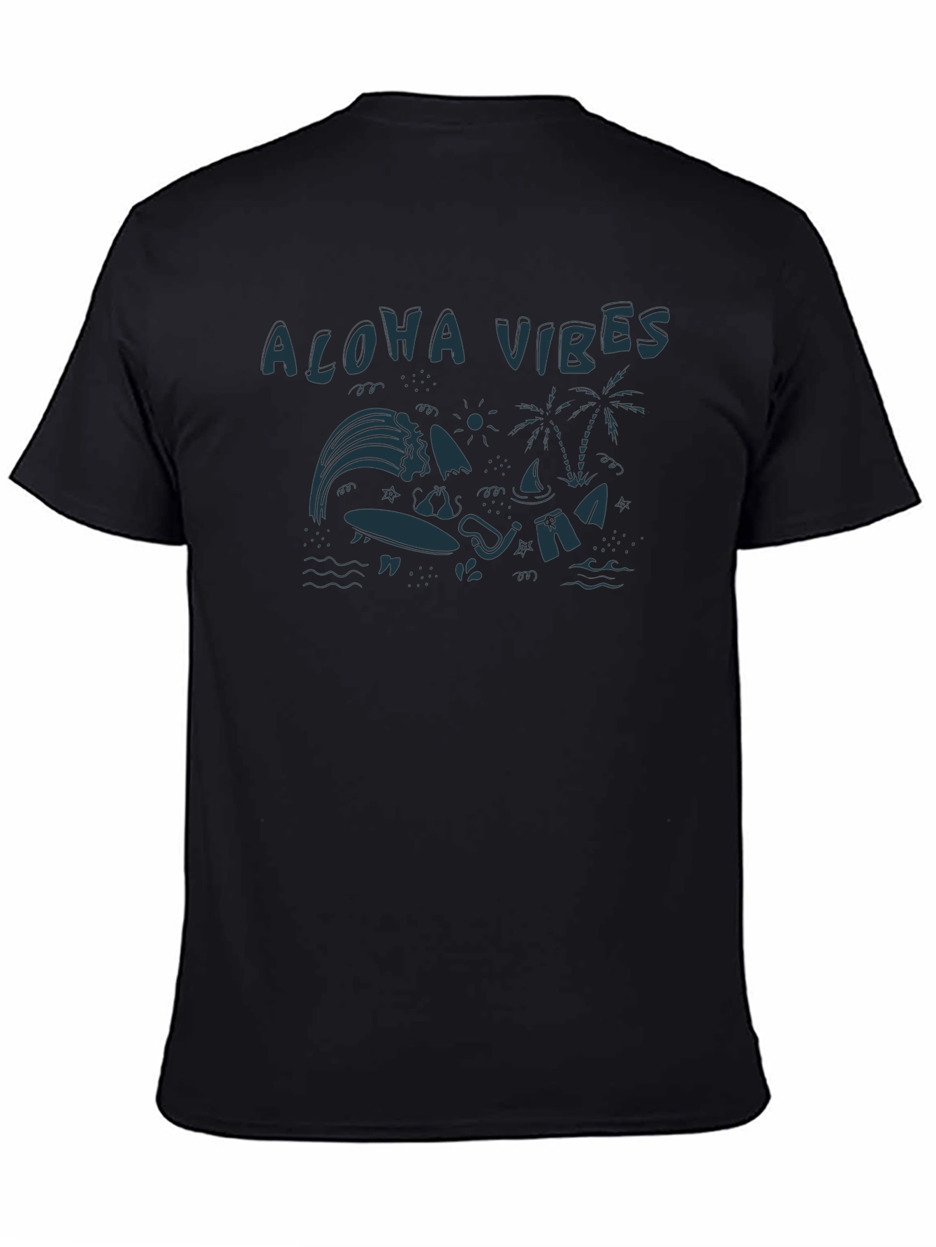 Aloha Vibes Graphic Tee - Black Cotton T-Shirt