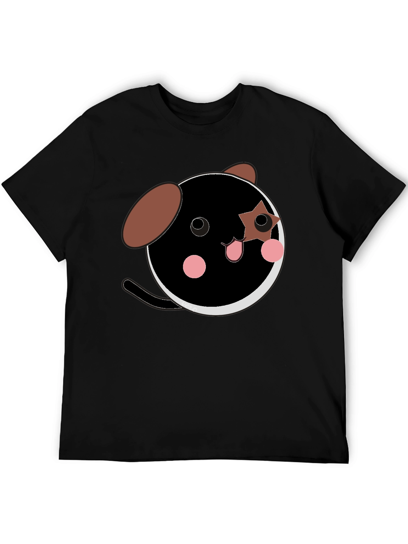 Cute Cartoon Dog Graphic Black T-Shirt