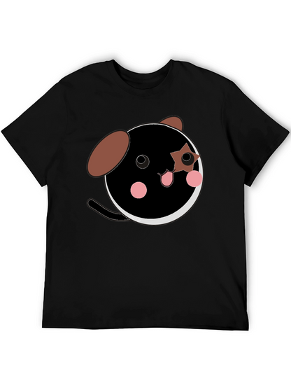 Cute Cartoon Dog Graphic Black T-Shirt