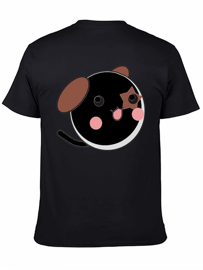 Cute Cartoon Dog Graphic Black T-Shirt