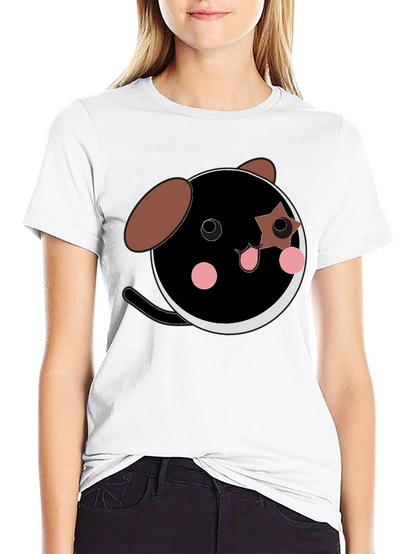 Cute Cartoon Dog Graphic Black T-Shirt