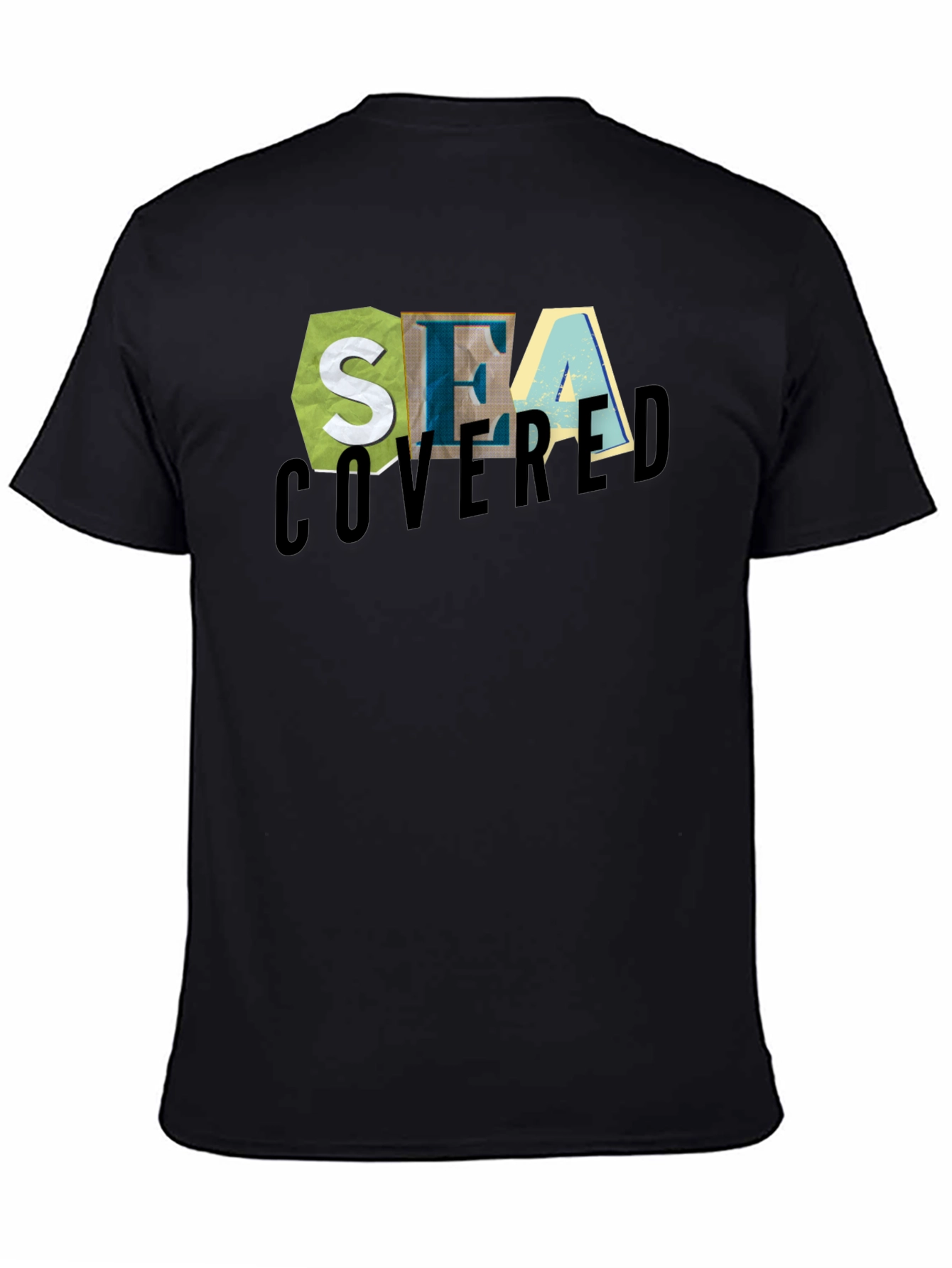 Sea Covered Graphic Print Black T-Shirt