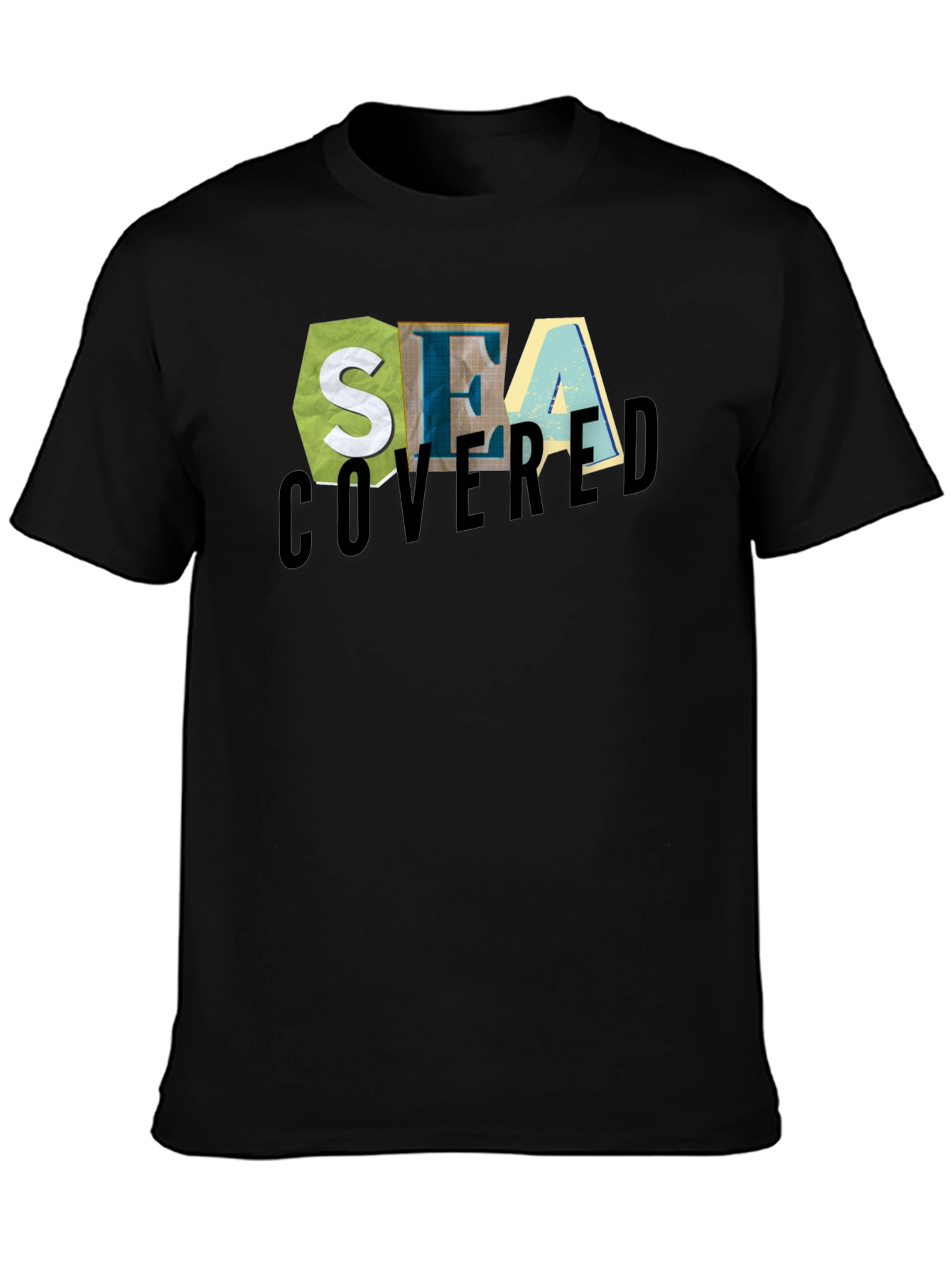 Sea Covered Graphic Print Black T-Shirt