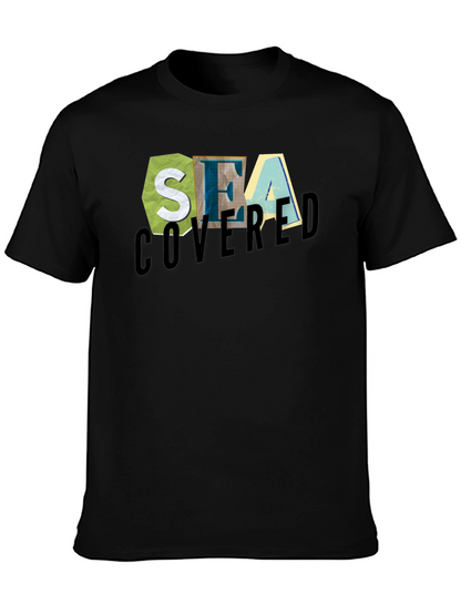 Sea Covered Graphic Print Black T-Shirt
