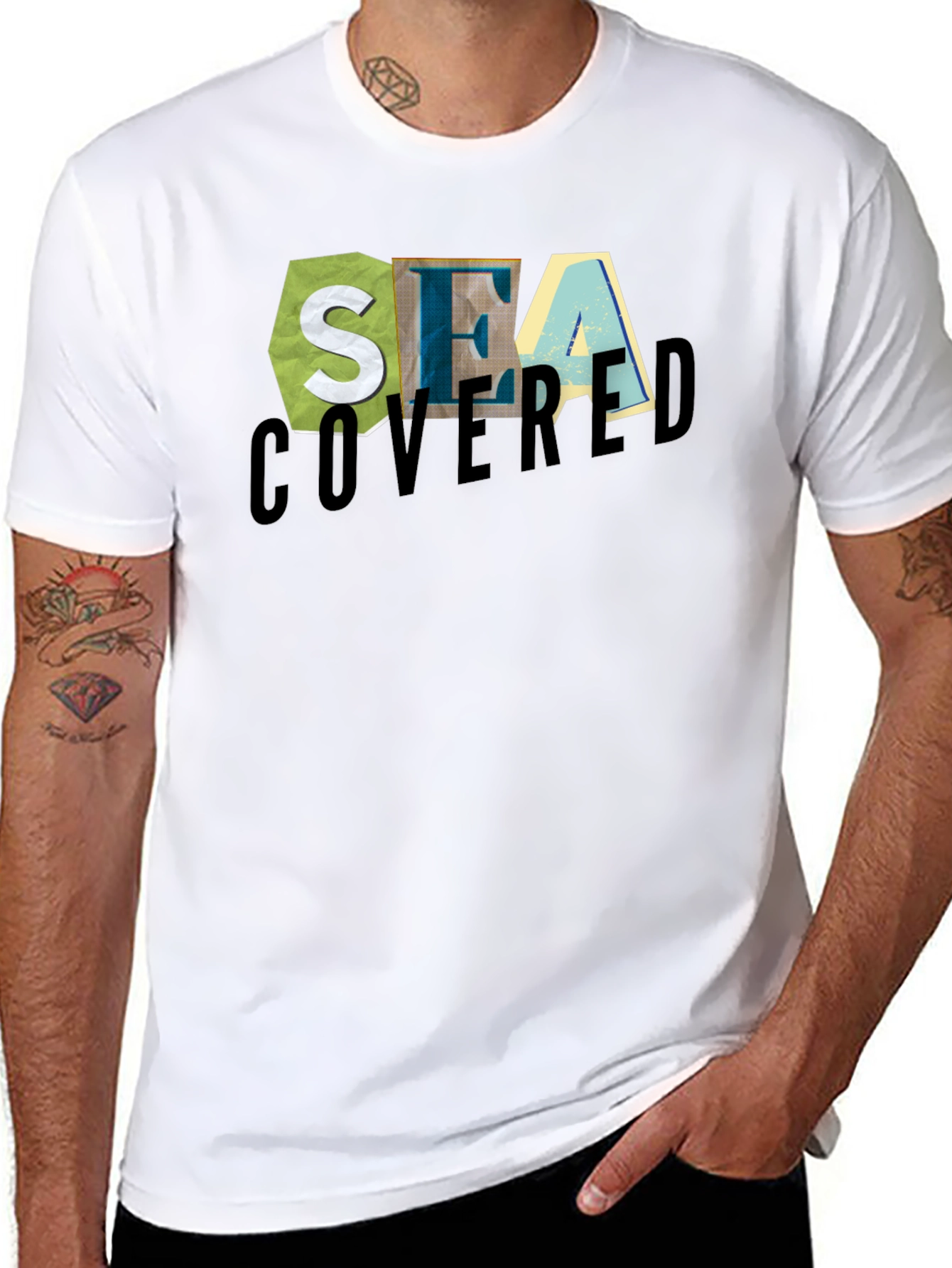 Sea Covered Graphic Print Black T-Shirt