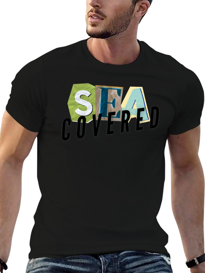 Sea Covered Graphic Print Black T-Shirt