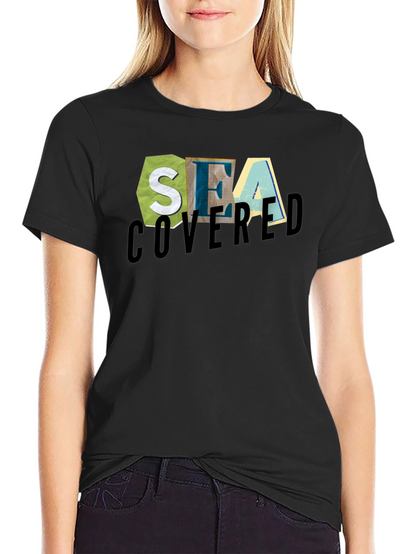 Sea Covered Graphic Print Black T-Shirt