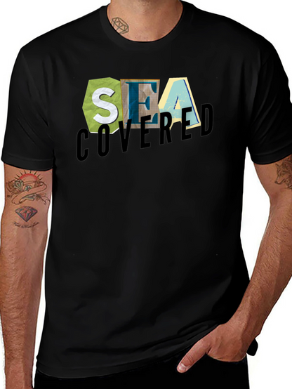 Sea Covered Graphic Print Black T-Shirt