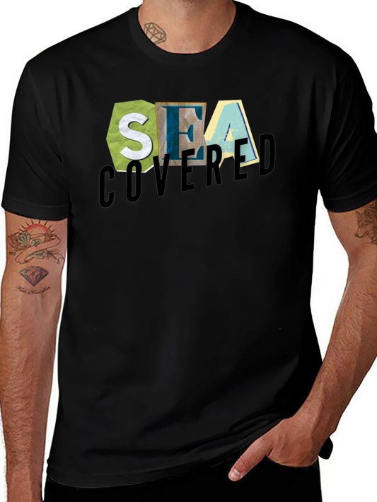 Sea Covered Graphic Print Black T-Shirt
