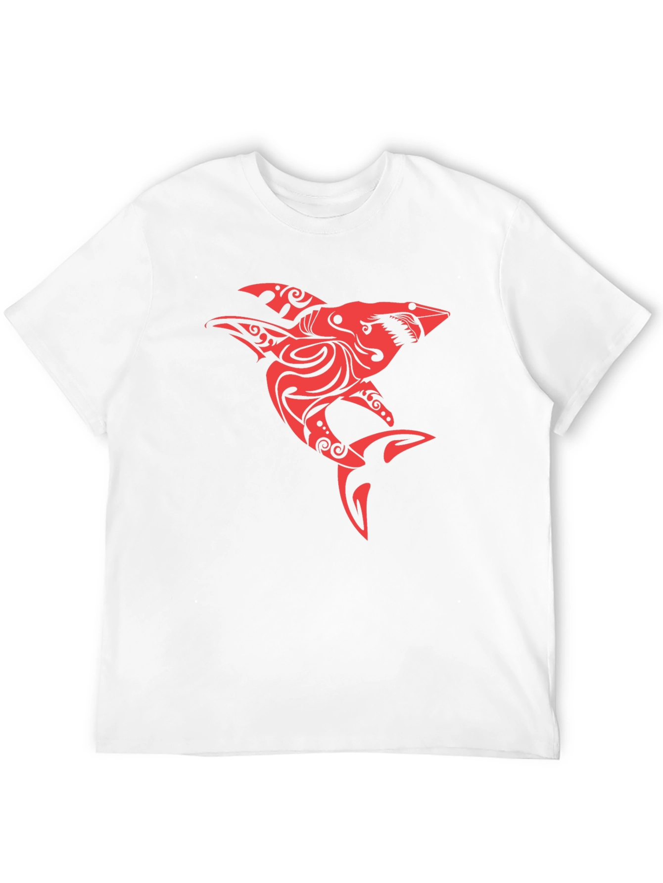 Red Tribal Shark Graphic Tee - Black Cotton Blend