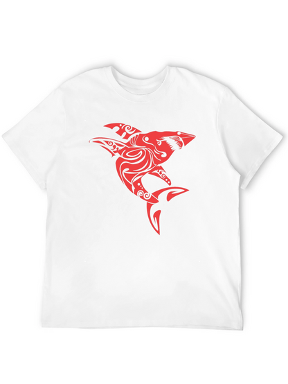 Red Tribal Shark Graphic Tee - Black Cotton Blend
