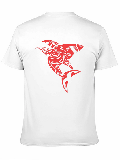 Red Tribal Shark Graphic Tee - Black Cotton Blend