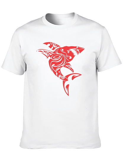 Red Tribal Shark Graphic Tee - Black Cotton Blend
