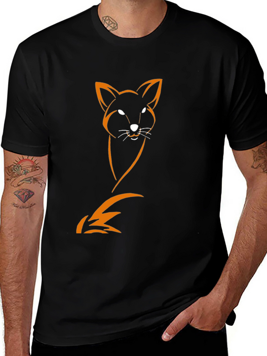 Mens Black T-Shirt with Orange Fox Design