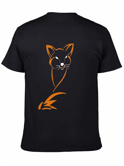 Mens Black T-Shirt with Orange Fox Design