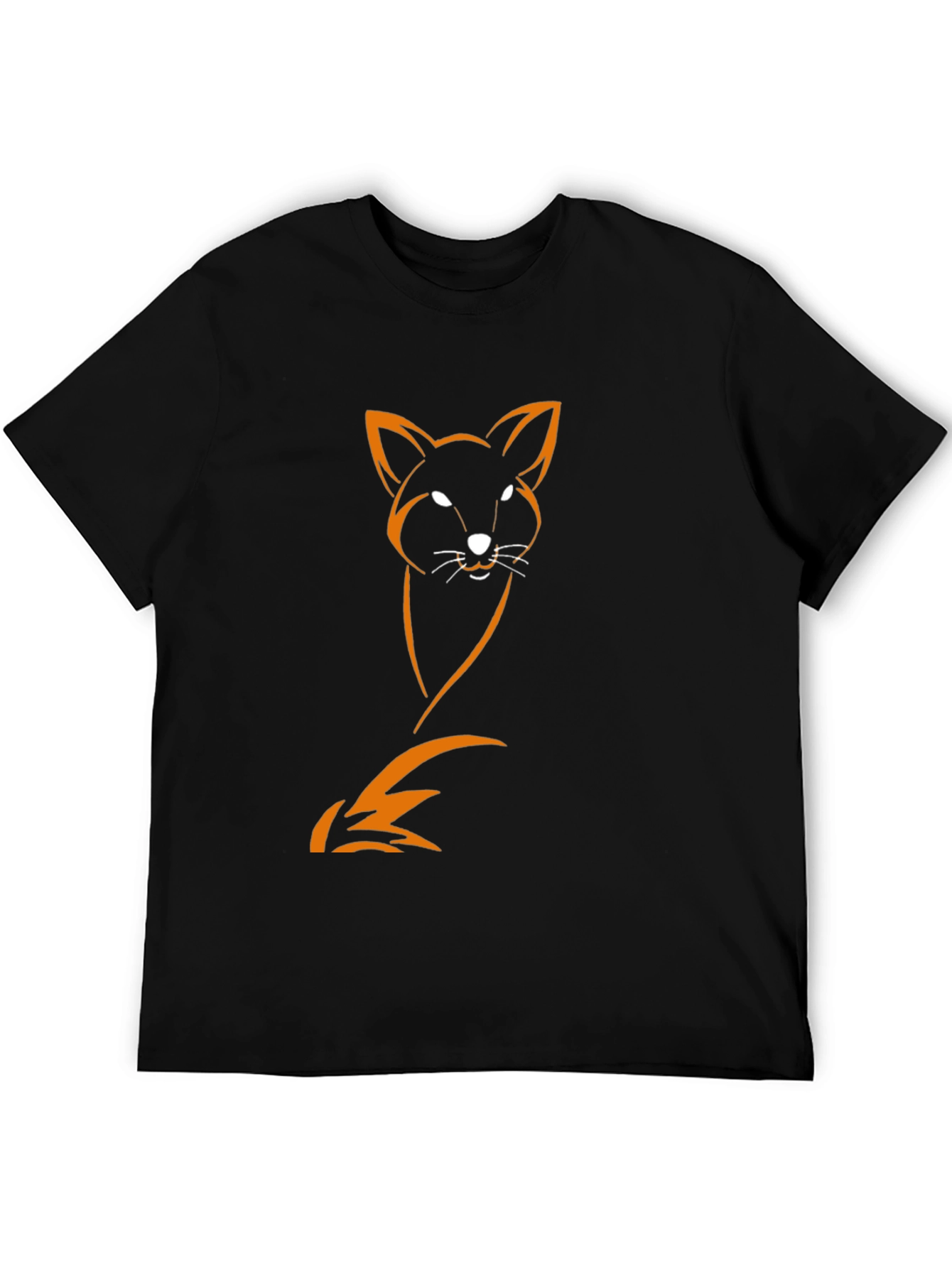 Mens Black T-Shirt with Orange Fox Design