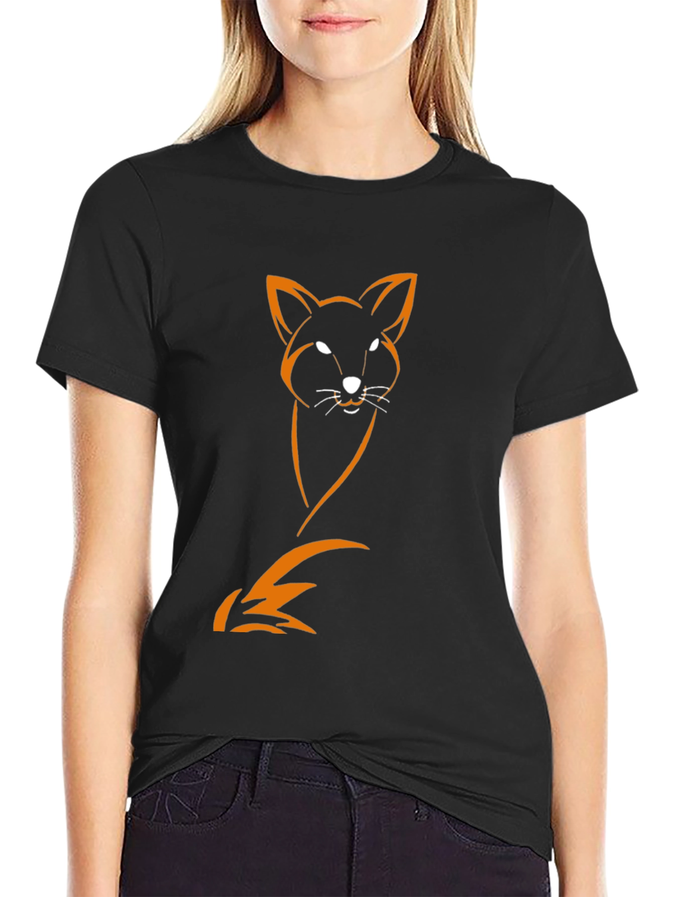 Mens Black T-Shirt with Orange Fox Design