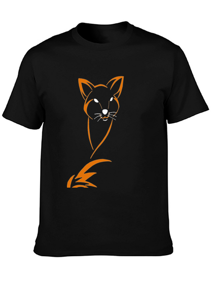 Mens Black T-Shirt with Orange Fox Design