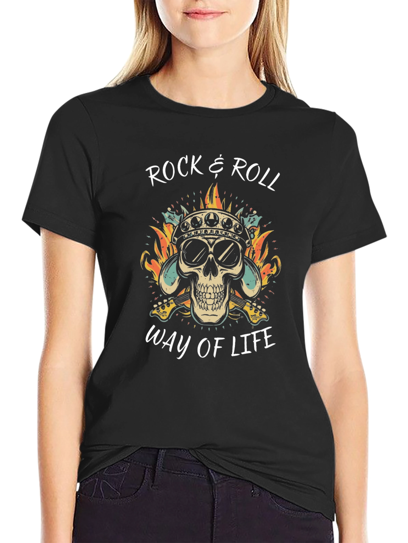 Rock & Roll Skull Graphic T-Shirt