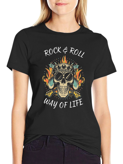Rock & Roll Skull Graphic T-Shirt