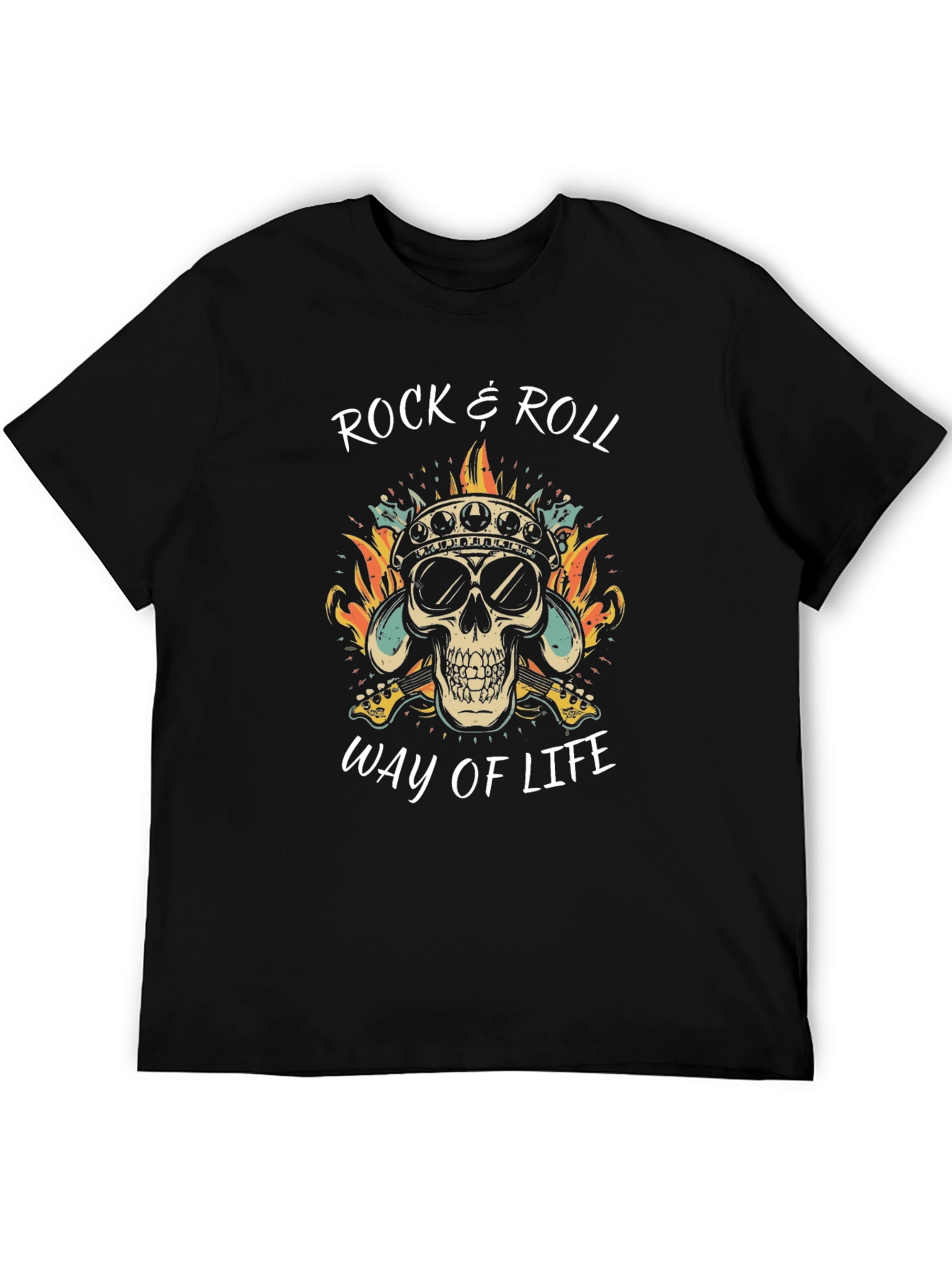 Rock & Roll Skull Graphic T-Shirt