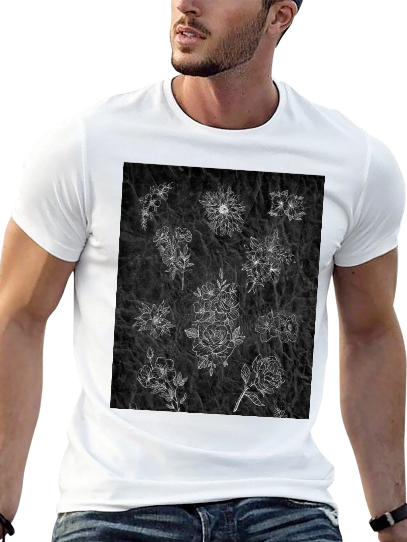 Floral Sketch T-Shirt - Unique Botanical Design