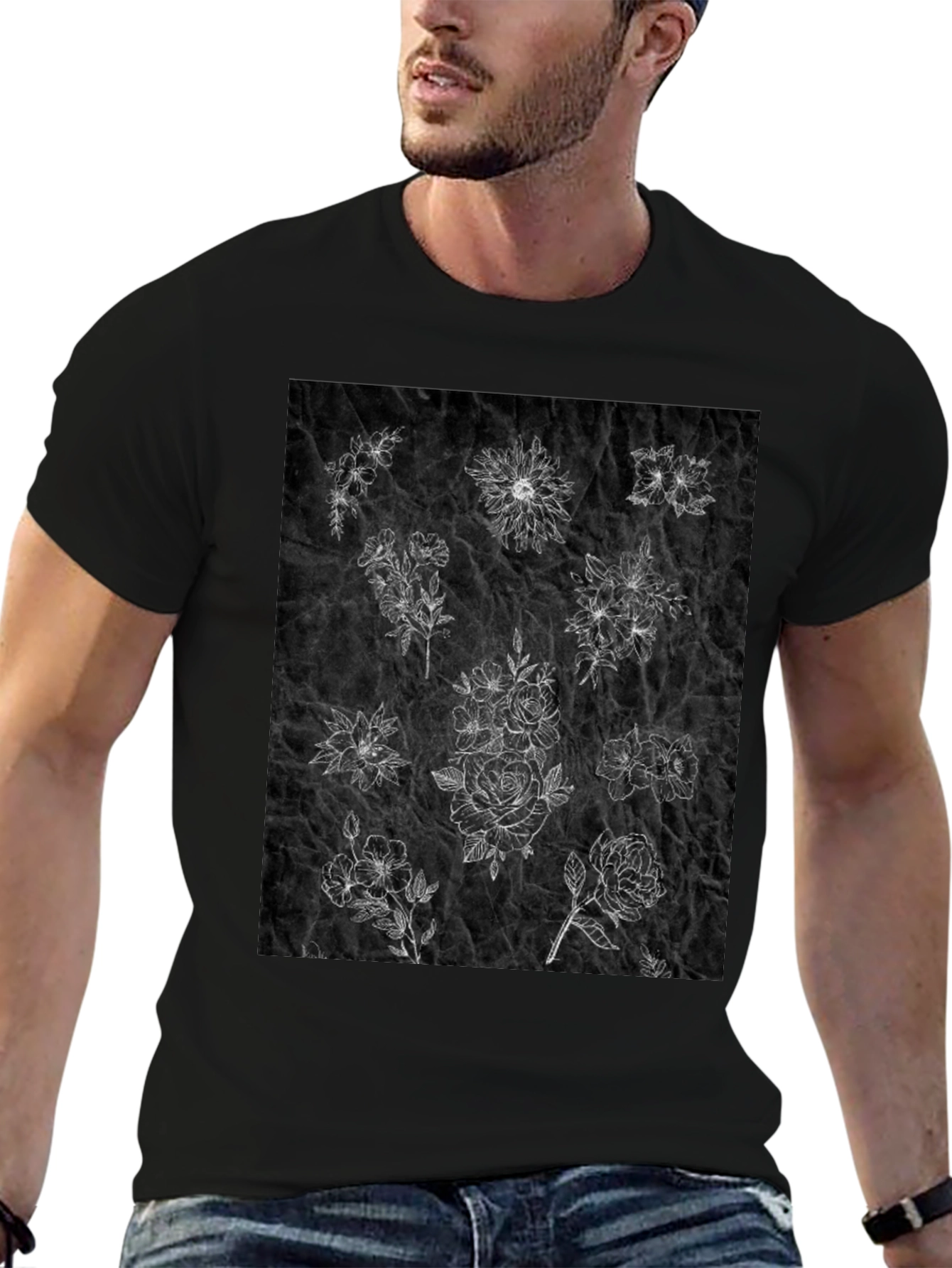Floral Sketch T-Shirt - Unique Botanical Design