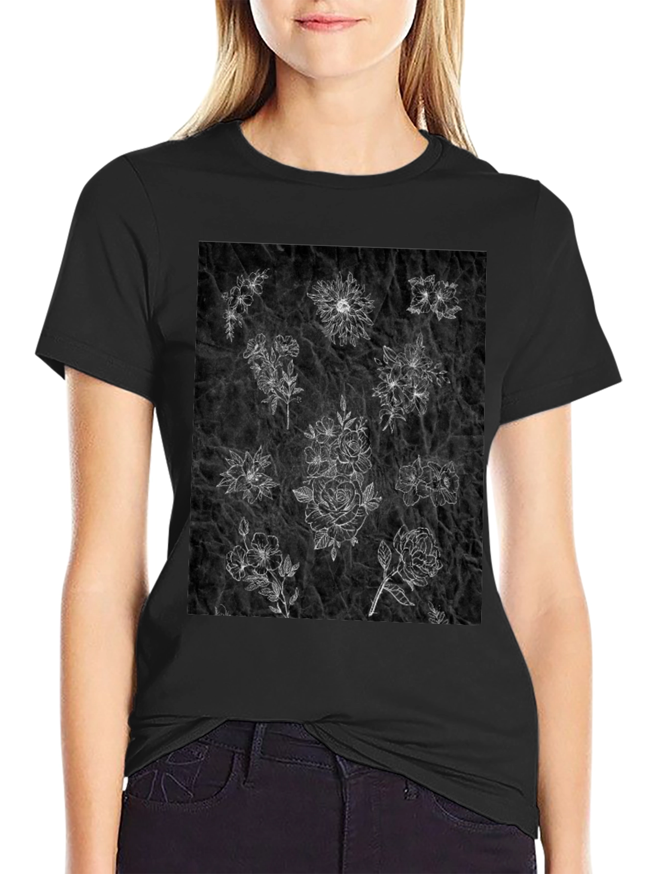Floral Sketch T-Shirt - Unique Botanical Design