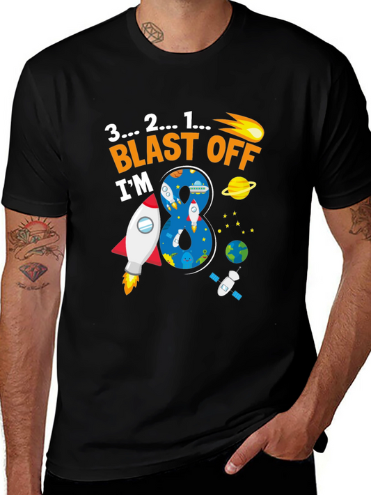 Blast Off 8th Birthday T-Shirt Space Theme