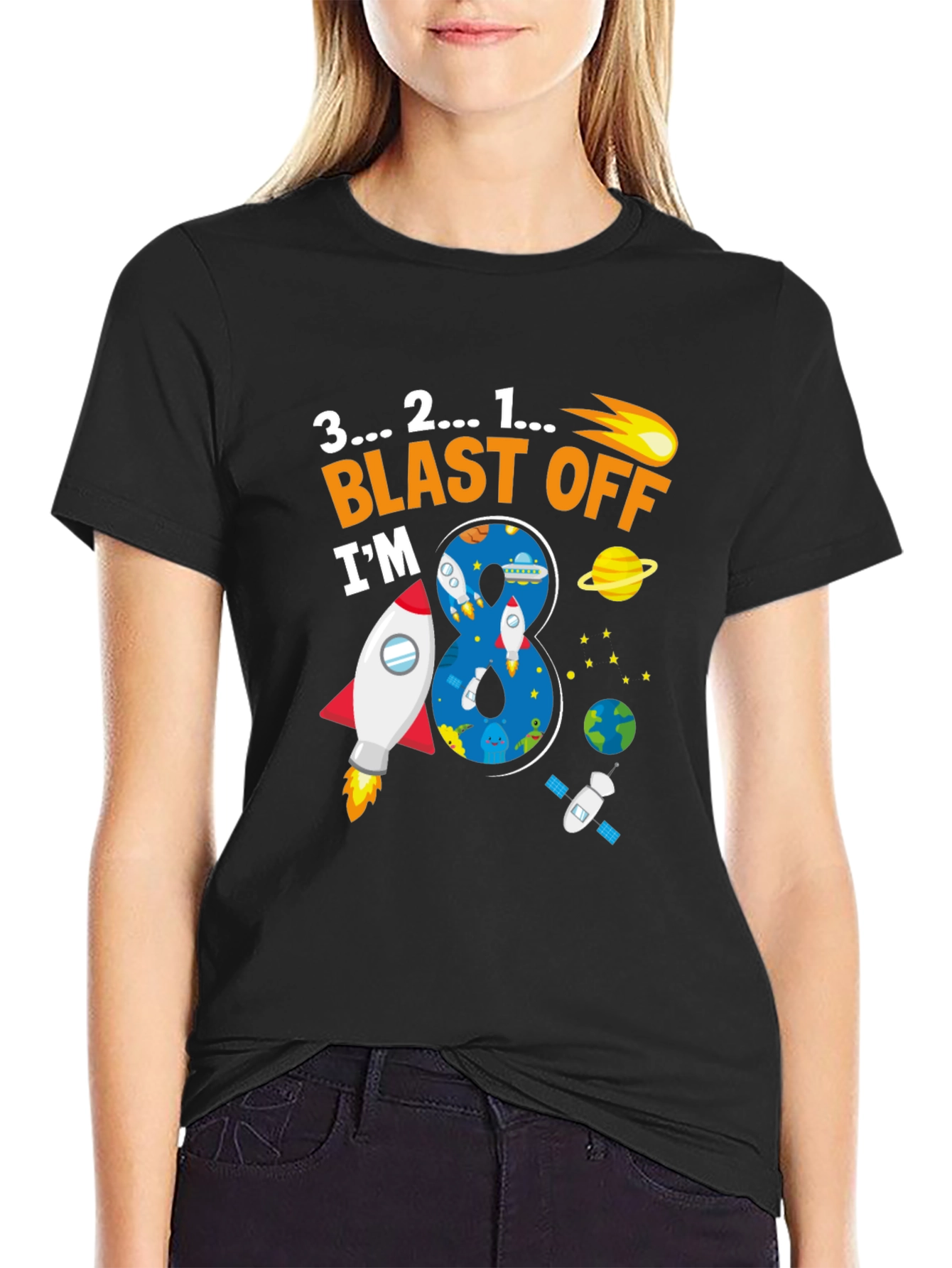 Blast Off 8th Birthday T-Shirt Space Theme