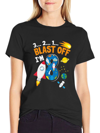 Blast Off 8th Birthday T-Shirt Space Theme