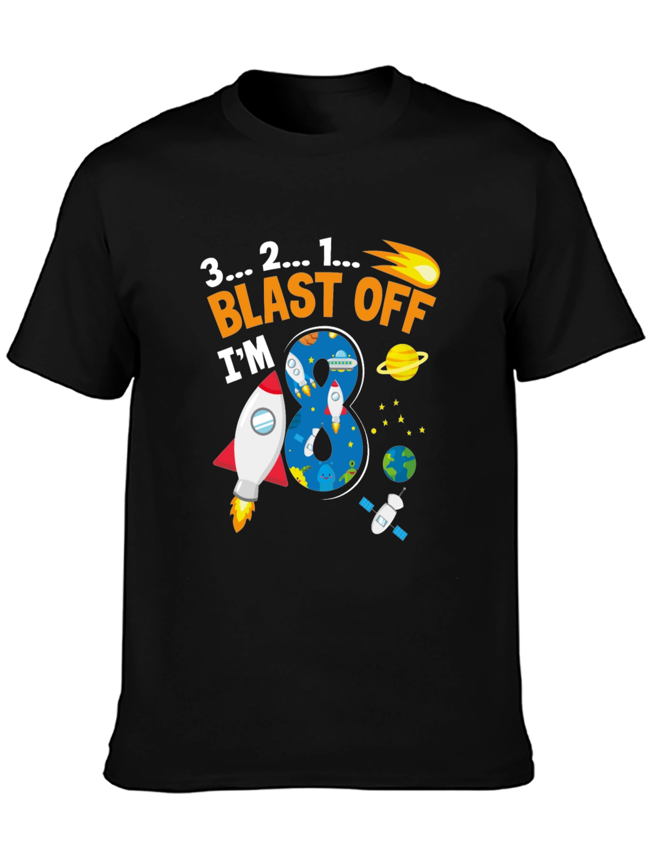 Blast Off 8th Birthday T-Shirt Space Theme