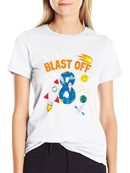 Blast Off 8th Birthday T-Shirt Space Theme