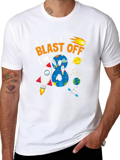 Blast Off 8th Birthday T-Shirt Space Theme