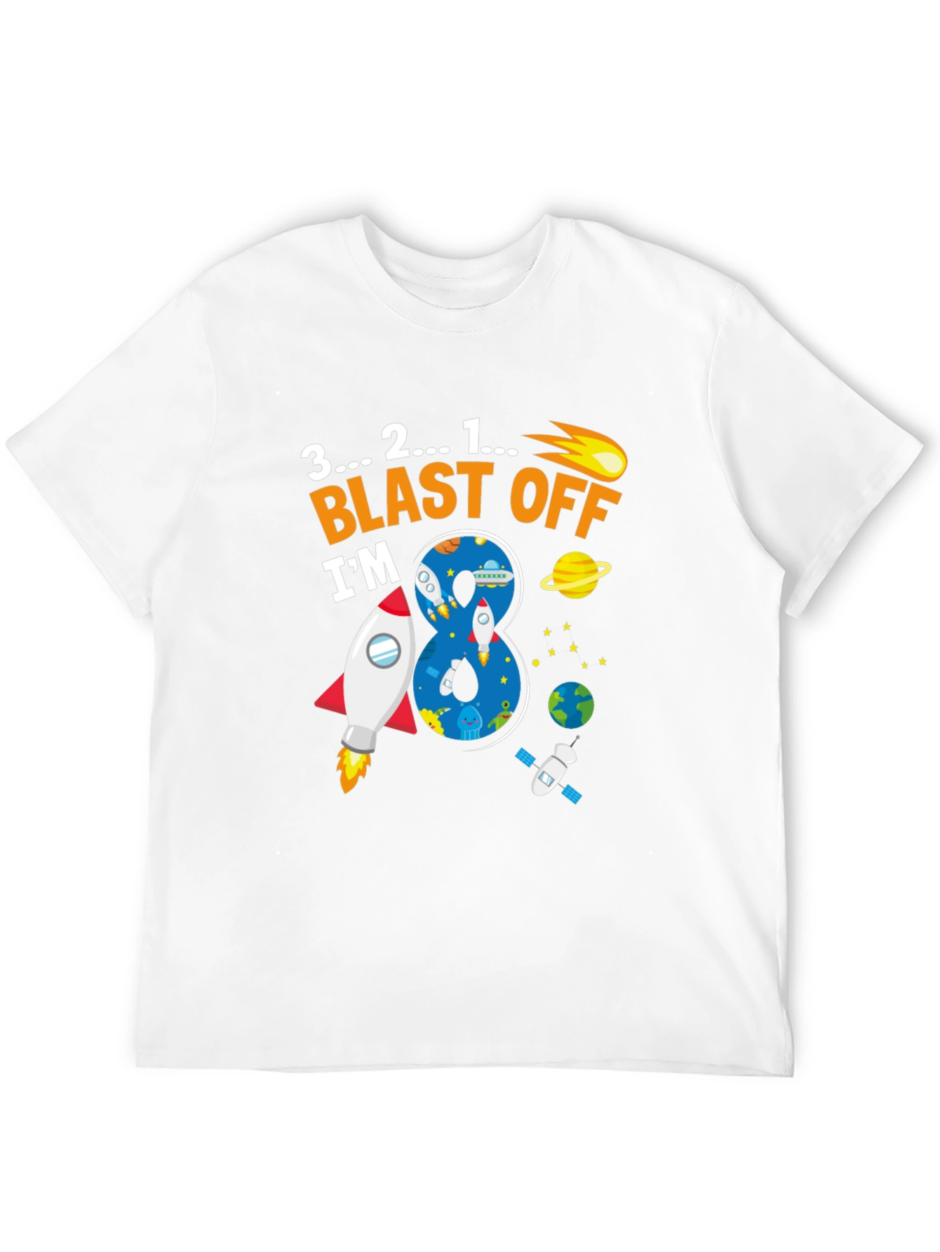 Blast Off 8th Birthday T-Shirt Space Theme