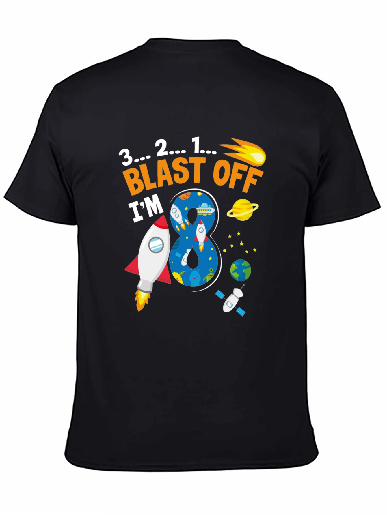 Blast Off 8th Birthday T-Shirt Space Theme