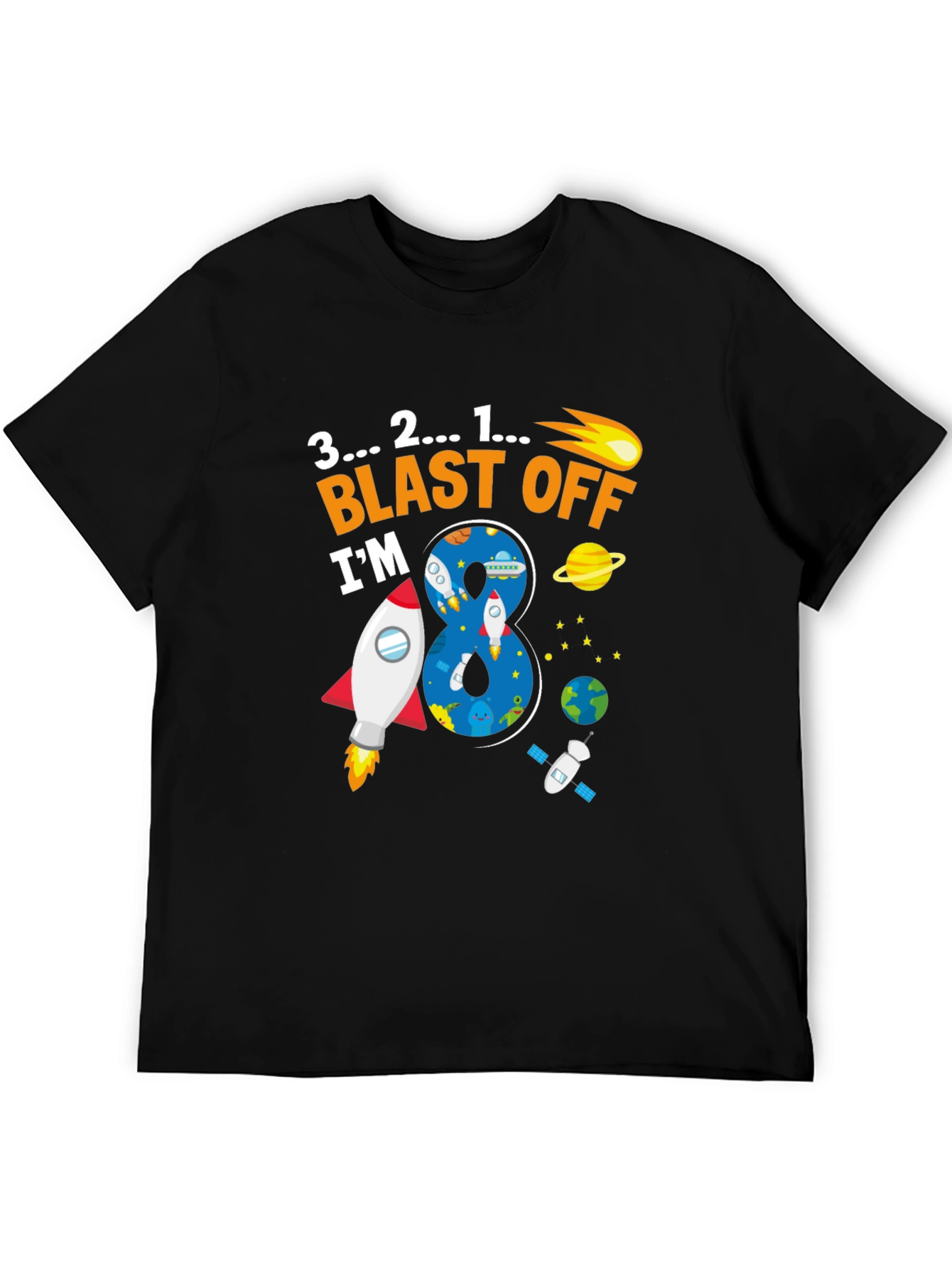Blast Off 8th Birthday T-Shirt Space Theme