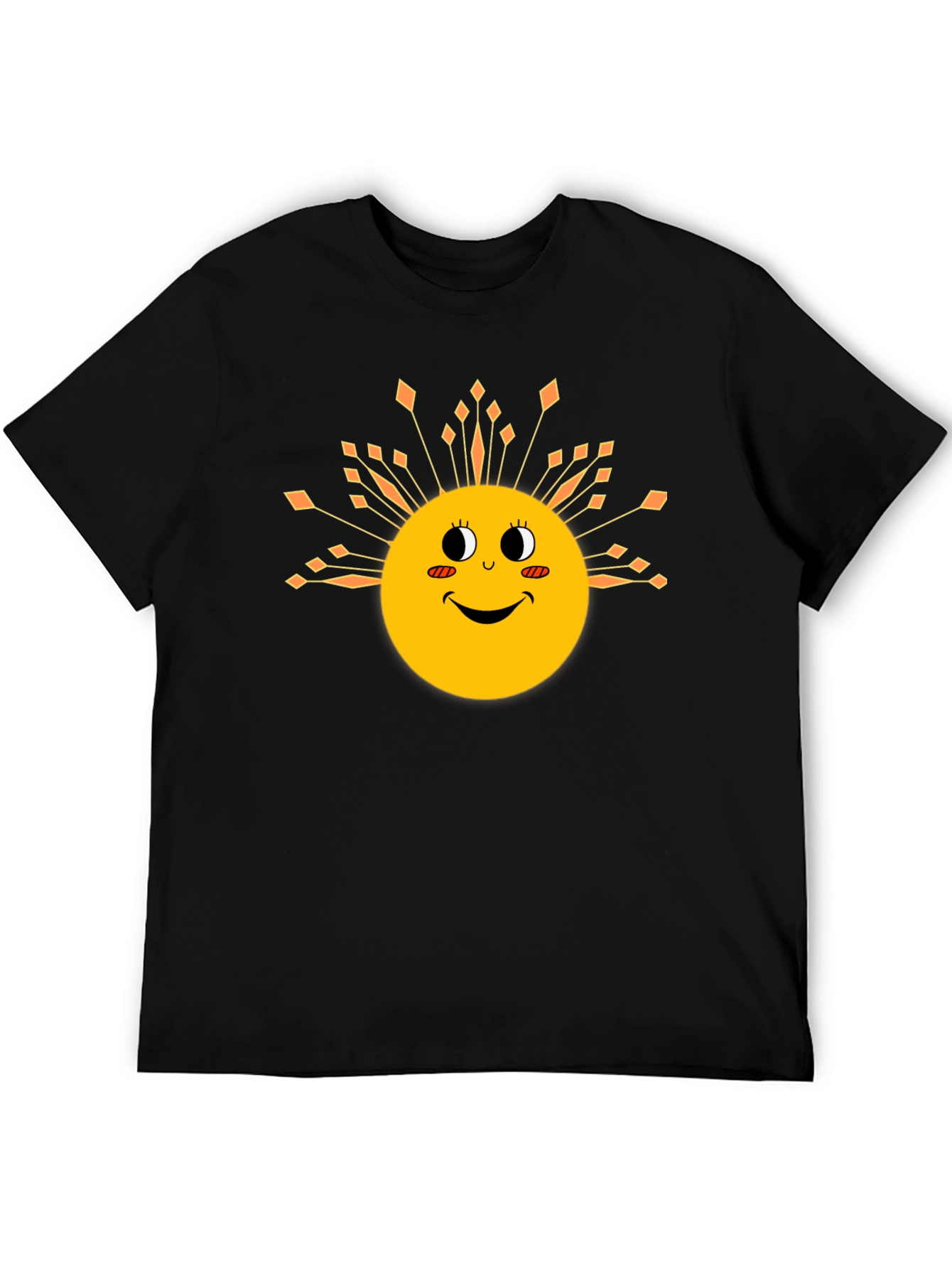Smiling Sun Graphic Tee - Black Cotton Blend T-Shirt