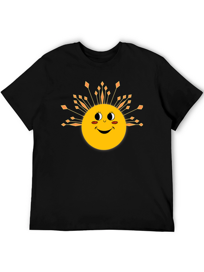 Smiling Sun Graphic Tee - Black Cotton Blend T-Shirt