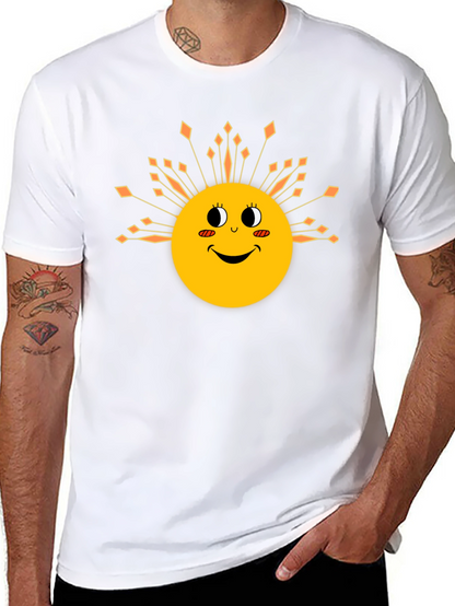 Smiling Sun Graphic Tee - Black Cotton Blend T-Shirt